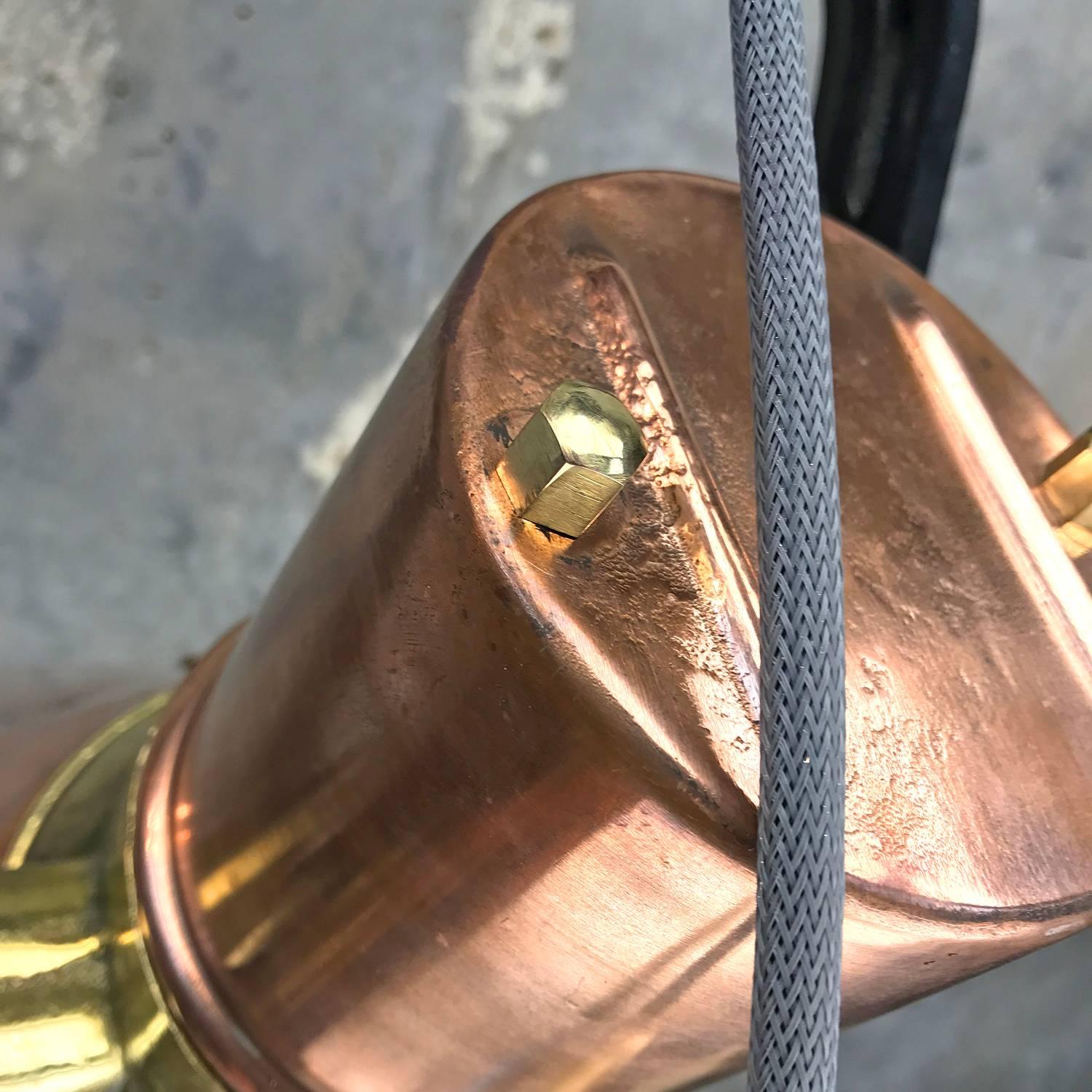 Midcentury Large Industrial German Copper, Brass, Cast Iron Gantry Pendant Lamp 1