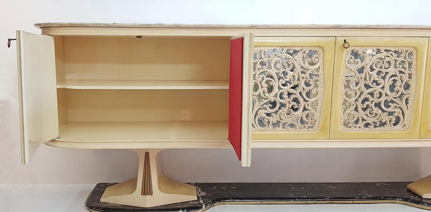 Midcentury Italian Credenza with Solid Marble Top and Base For Sale 4