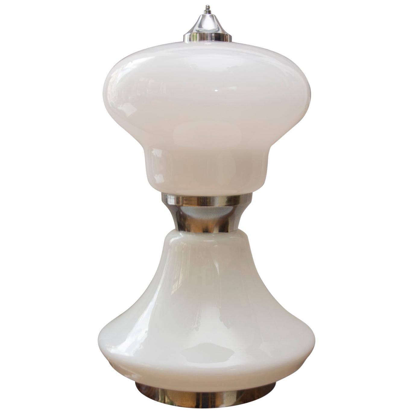 Midcentury Large Italian Milky Glass Table Lamp, 1960s