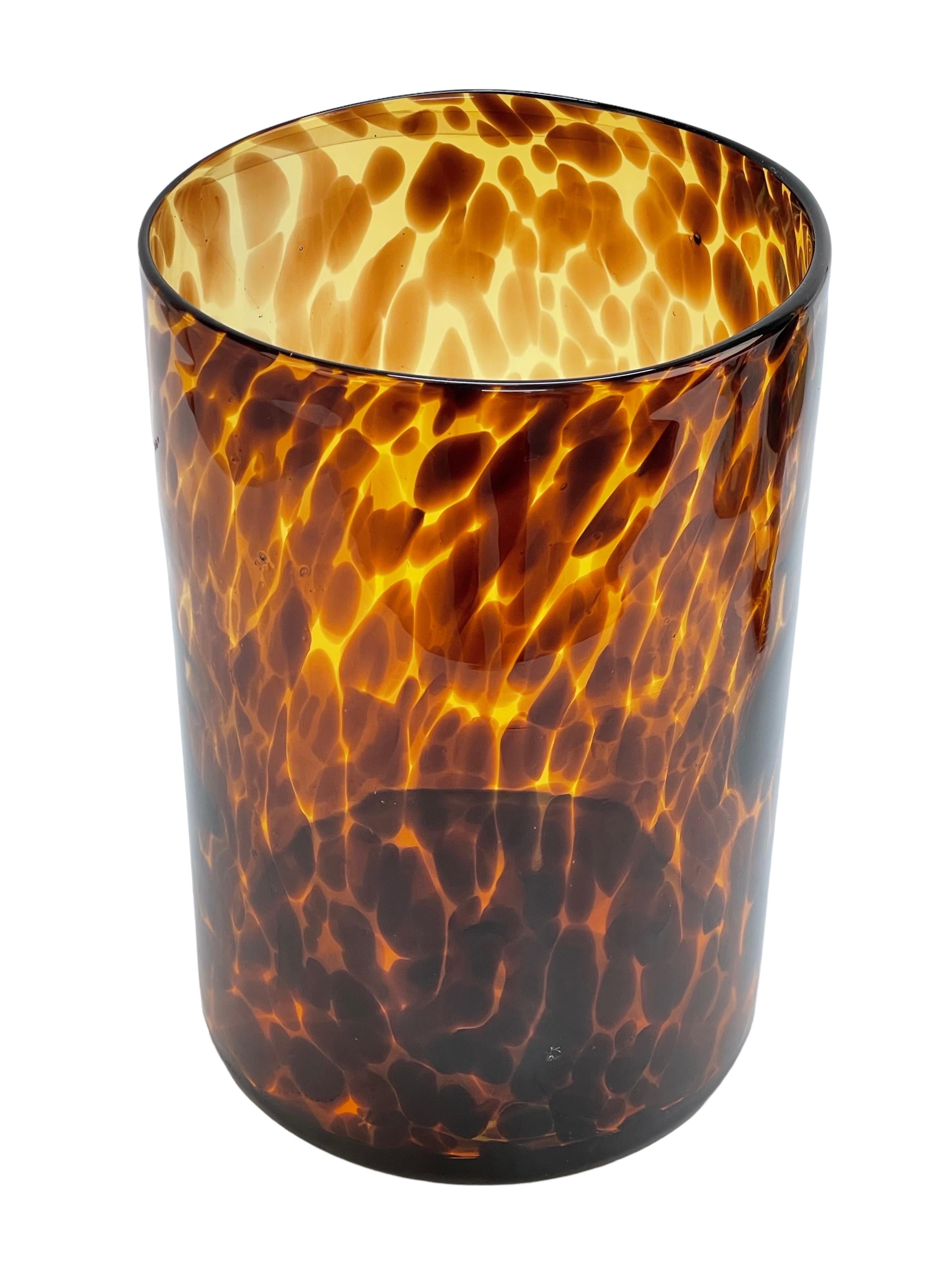 Midcentury Large Italian Orange and Brown Leopard Glass Artistic Vase, 1980s For Sale 6