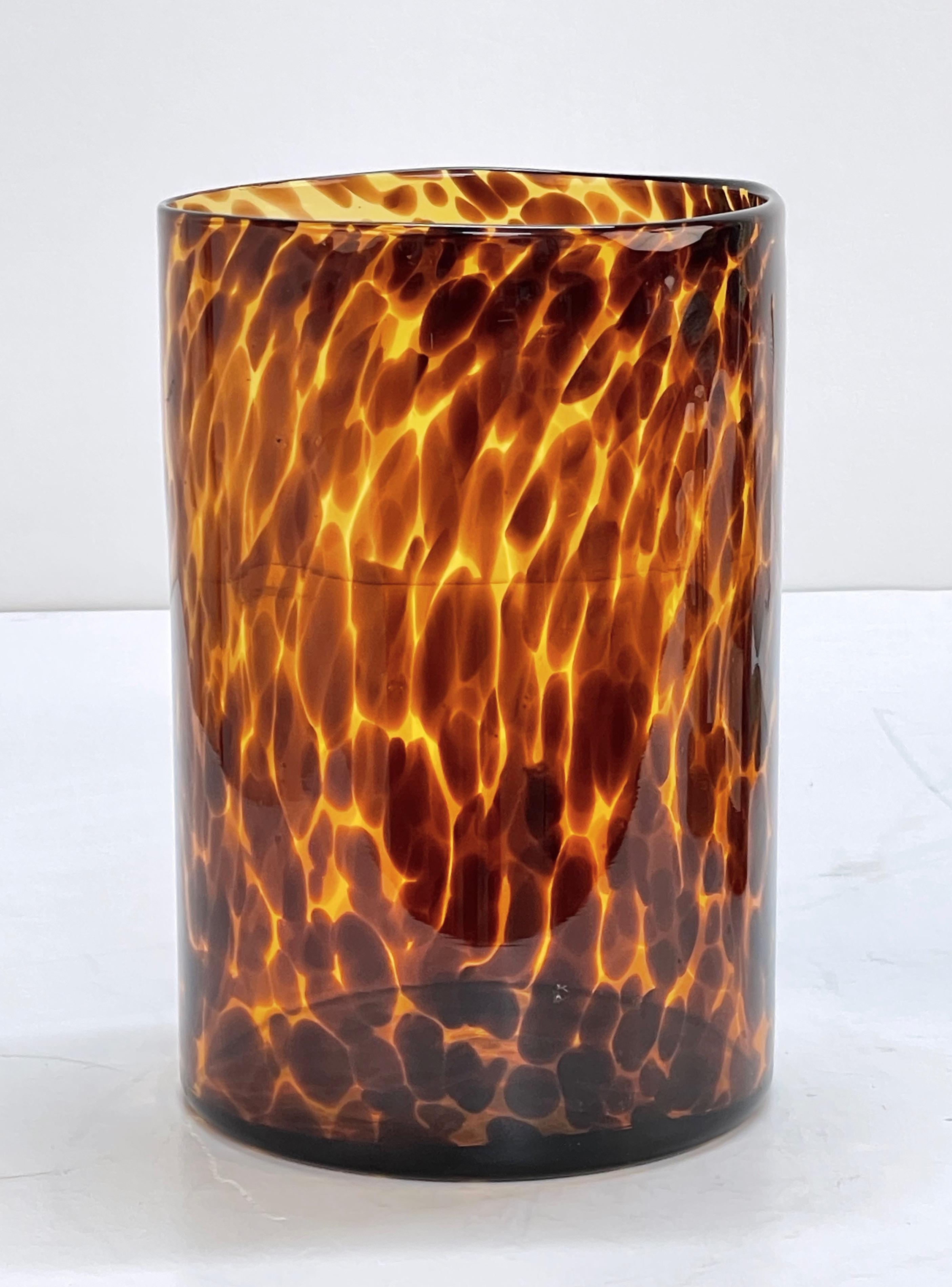 Midcentury Large Italian Orange and Brown Leopard Glass Artistic Vase, 1980s For Sale 8