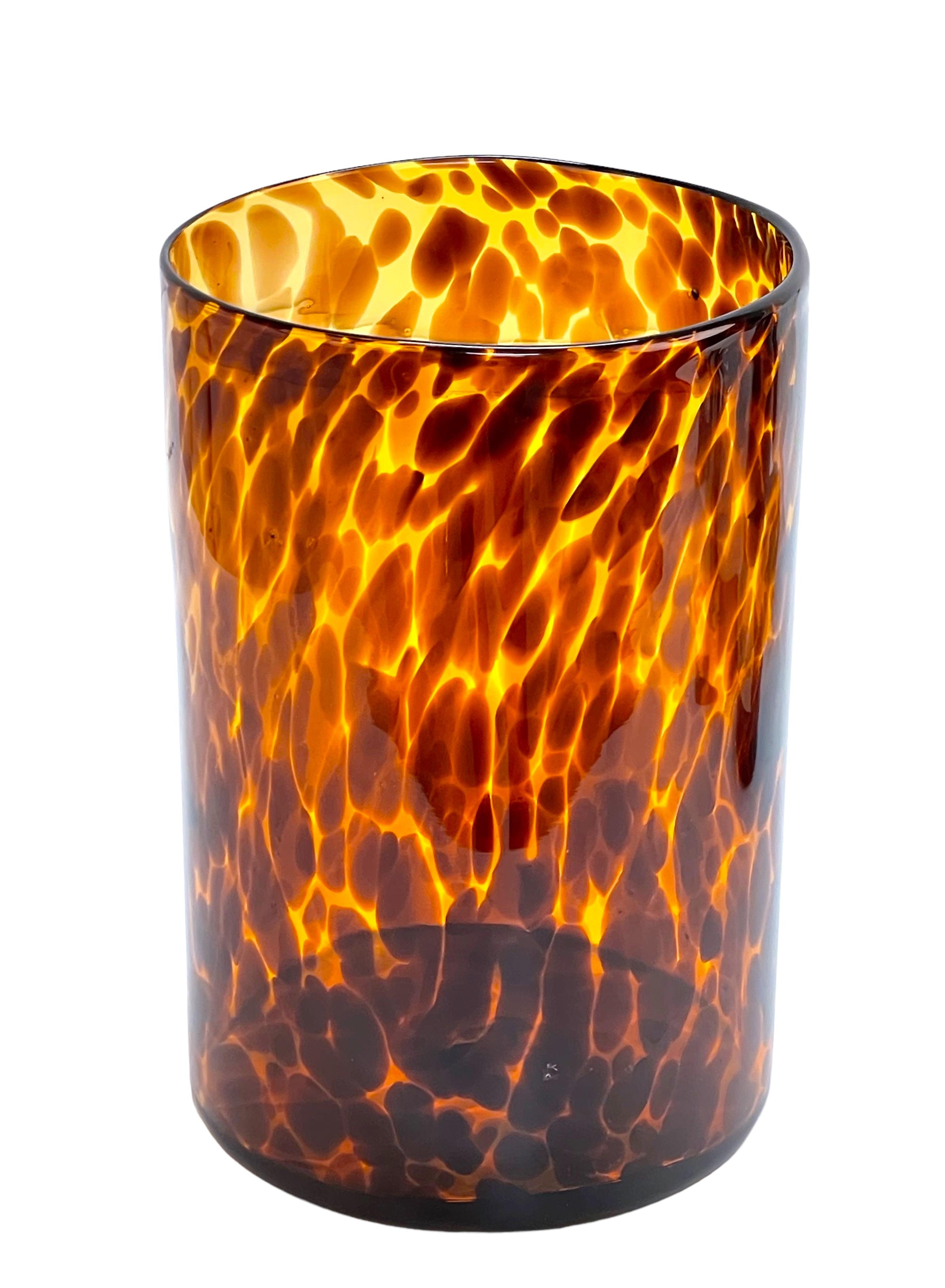 Midcentury Large Italian Orange and Brown Leopard Glass Artistic Vase, 1980s In Good Condition For Sale In Roma, IT