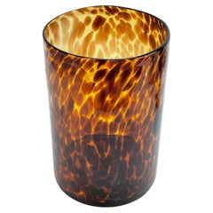 Midcentury Large Italian Orange and Brown Leopard Glass Artistic Vase, 1980s