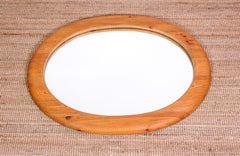 Midcentury Large Oval Solid Pine Mirror, Sweden, 1960s