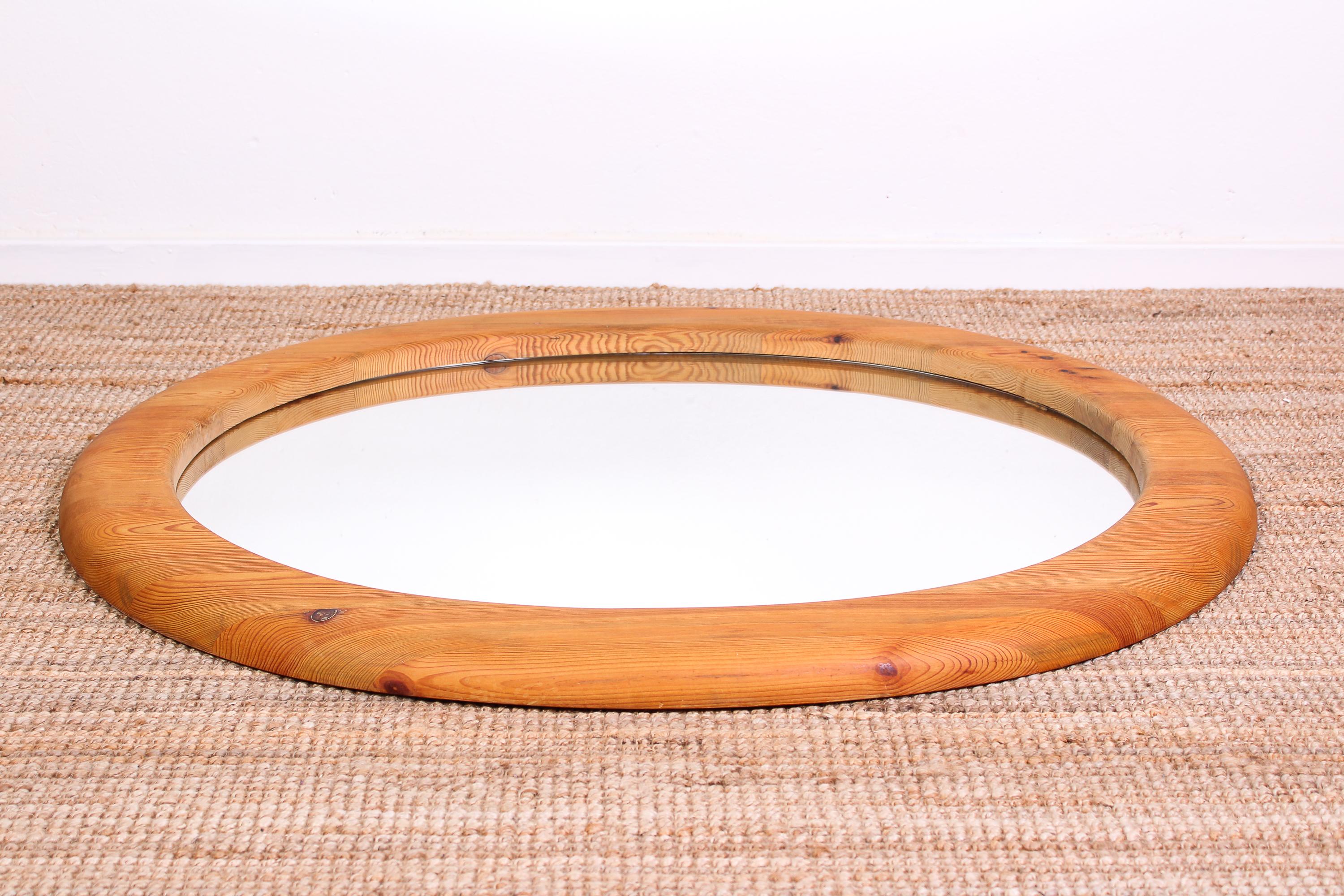 Midcentury Large Oval Solid Pine Mirror, Sweden, 1960s For Sale 1