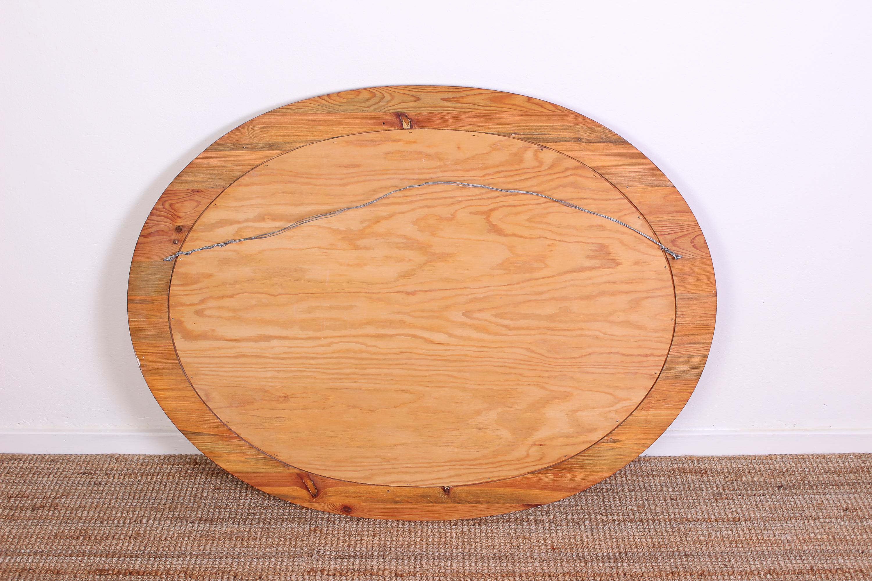 Midcentury Large Oval Solid Pine Mirror, Sweden, 1960s For Sale 2