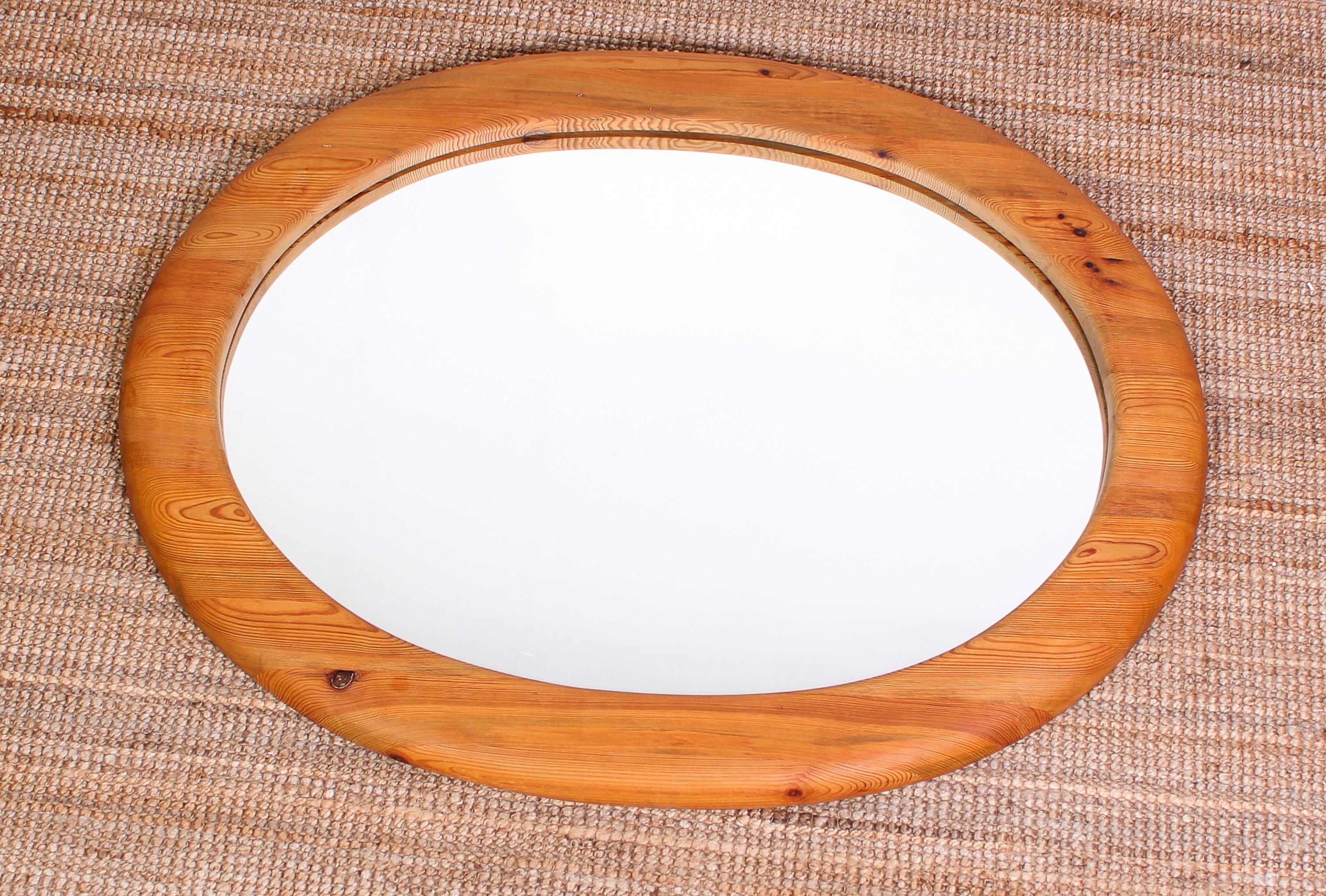 Midcentury Large Oval Solid Pine Mirror, Sweden, 1960s For Sale 3