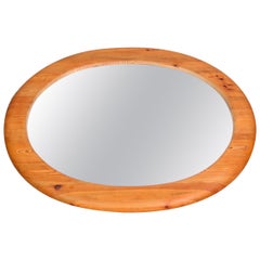 Midcentury Large Oval Solid Pine Mirror, Sweden, 1960s