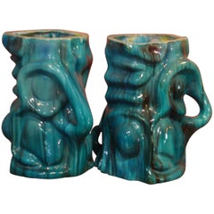 Midcentury Large Pair of Glazed Ceramic Italian Sculpture Vases