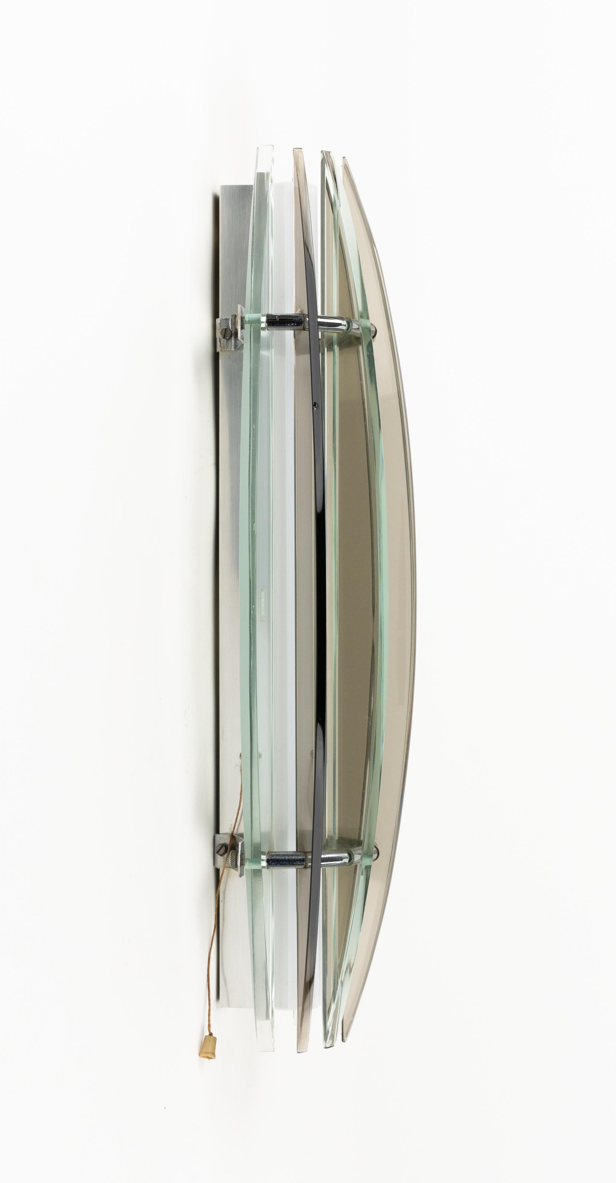 Midcentury Large Pair of Sconces in Colored Glass & Chrome by Veca, Italy, 1970s For Sale 4