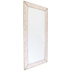Midcentury Large Pink Etched Mirror, Italy