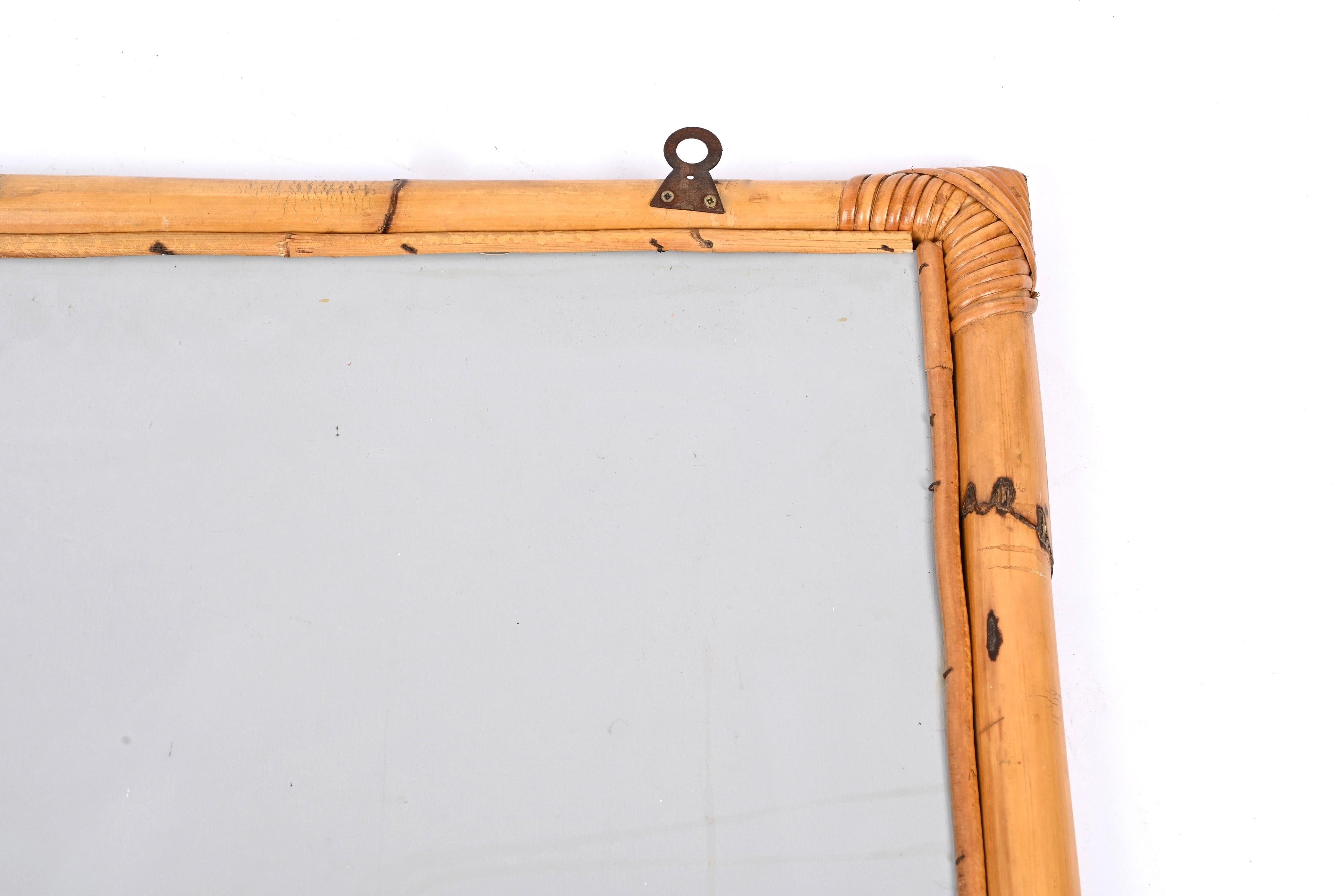 Midcentury Large Rectangular Italian Mirror with Double Bamboo Cane Frame, 1970s For Sale 12