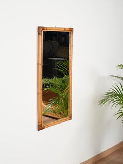 Midcentury Large Rectangular Mirror in Bamboo and Rattan, Italy 1970s
