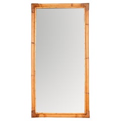 Midcentury Large Rectangular Mirror in Bamboo and Rattan, Italy 1970s