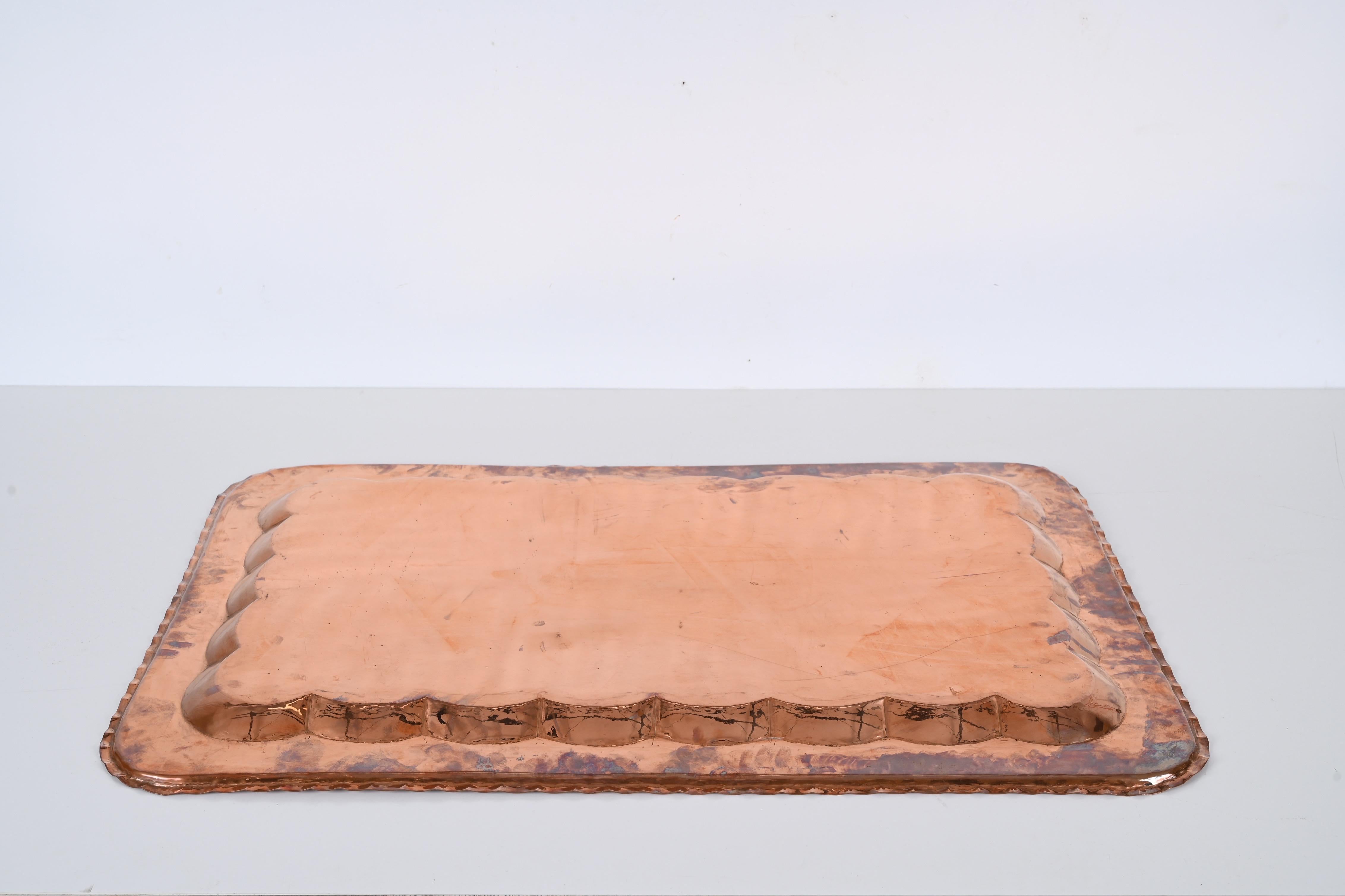 Midcentury Large Rectangular Serving Trays in Copper, Italy 1960s For Sale 4