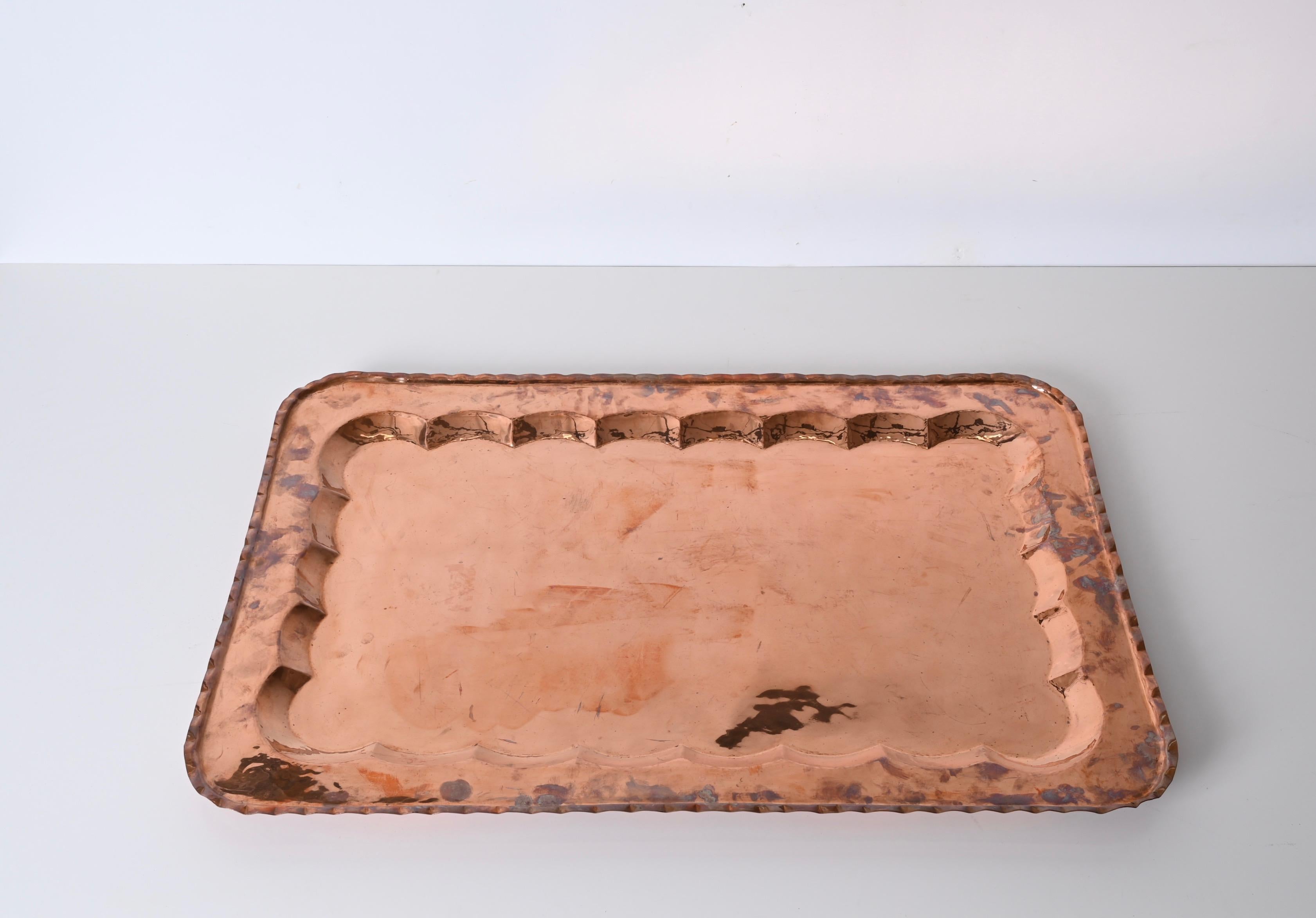 Midcentury Large Rectangular Serving Trays in Copper, Italy 1960s For Sale 8