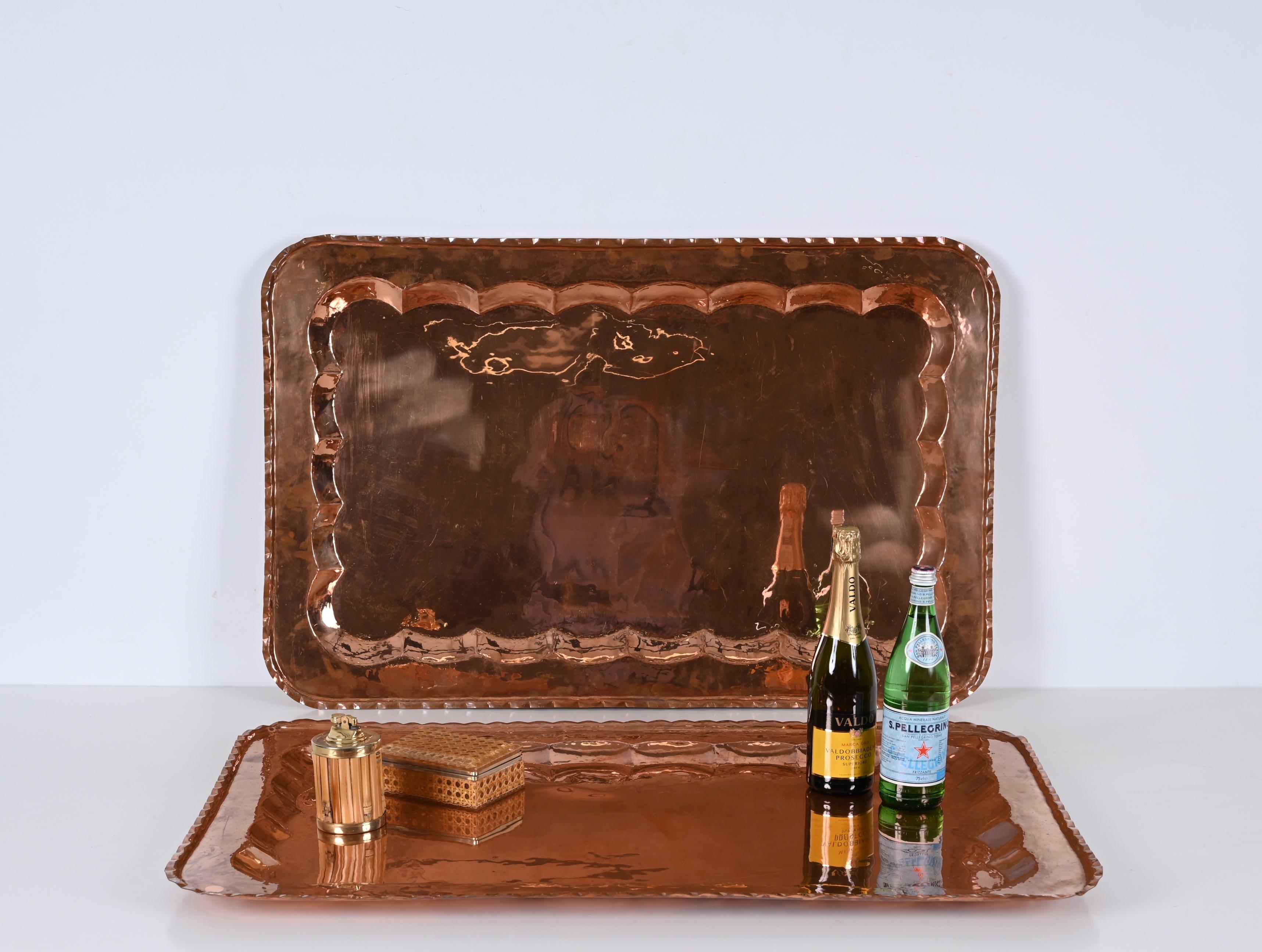 Mid-Century Modern Midcentury Large Rectangular Serving Trays in Copper, Italy 1960s For Sale