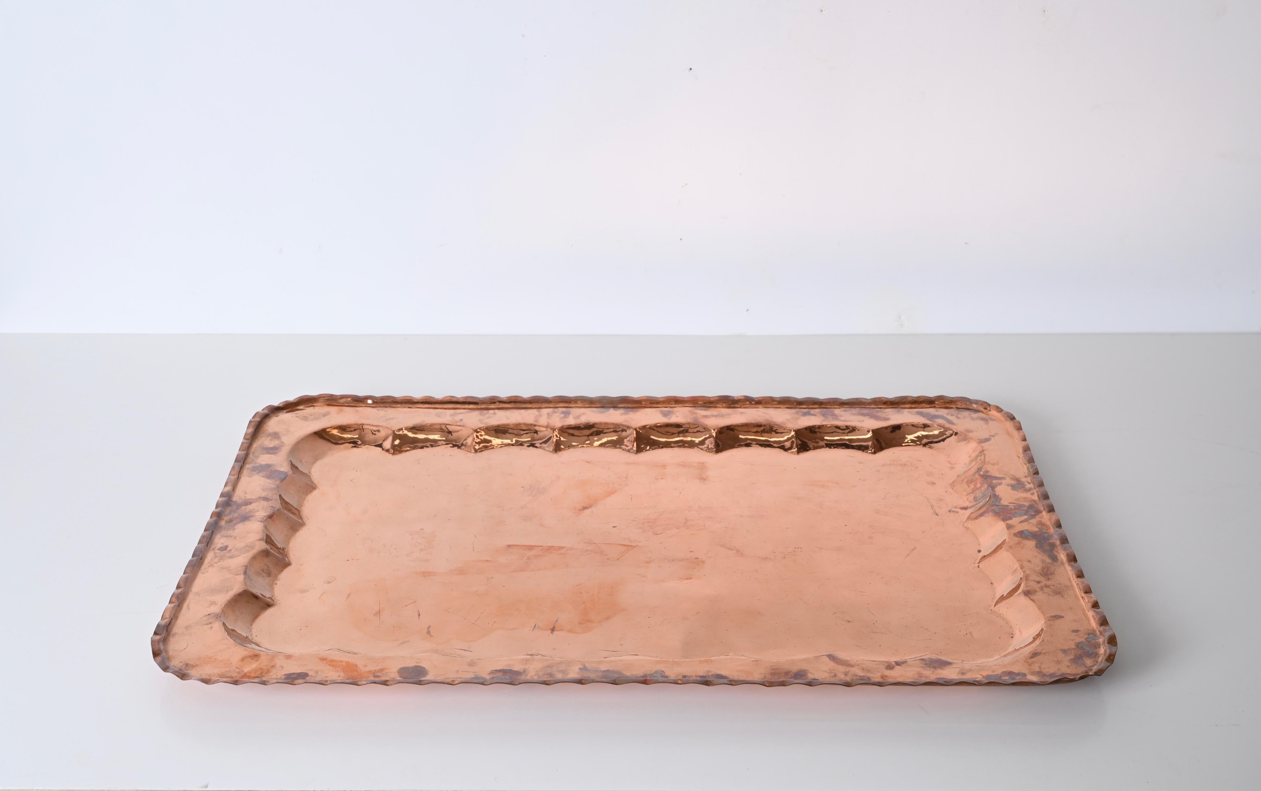 Midcentury Large Rectangular Serving Trays in Copper, Italy 1960s In Good Condition For Sale In Roma, IT