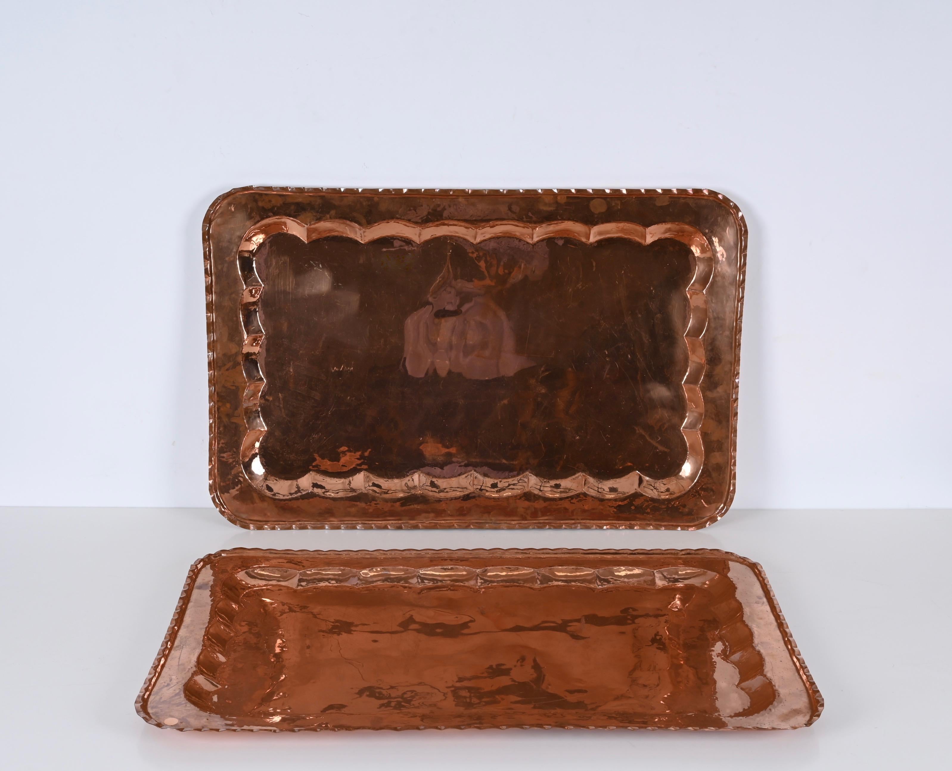20th Century Midcentury Large Rectangular Serving Trays in Copper, Italy 1960s For Sale
