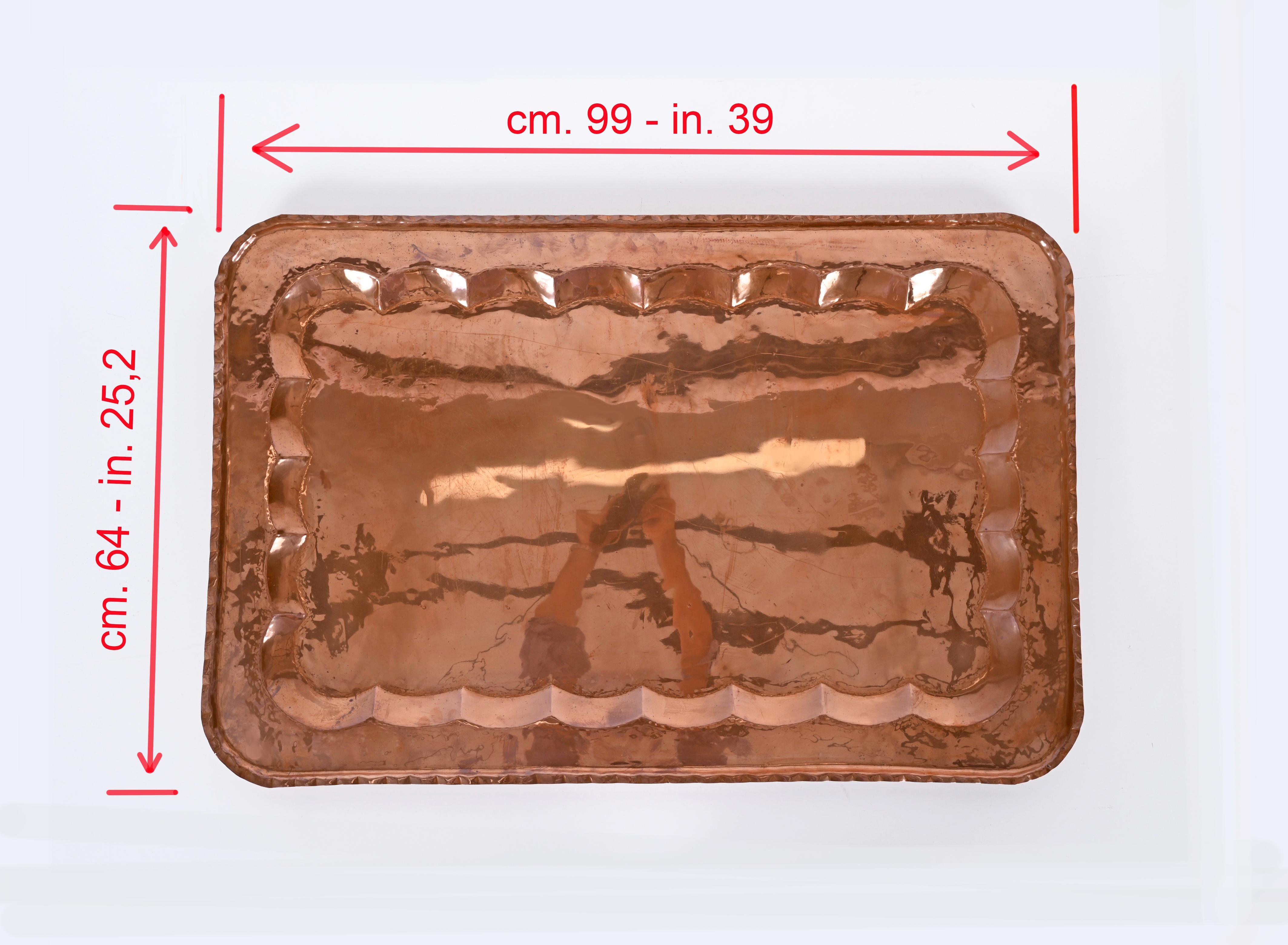 Midcentury Large Rectangular Serving Trays in Copper, Italy 1960s For Sale 2