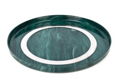 Midcentury Large Round GreenBakelite and Steel Italian Round Serving Tray, 1980s