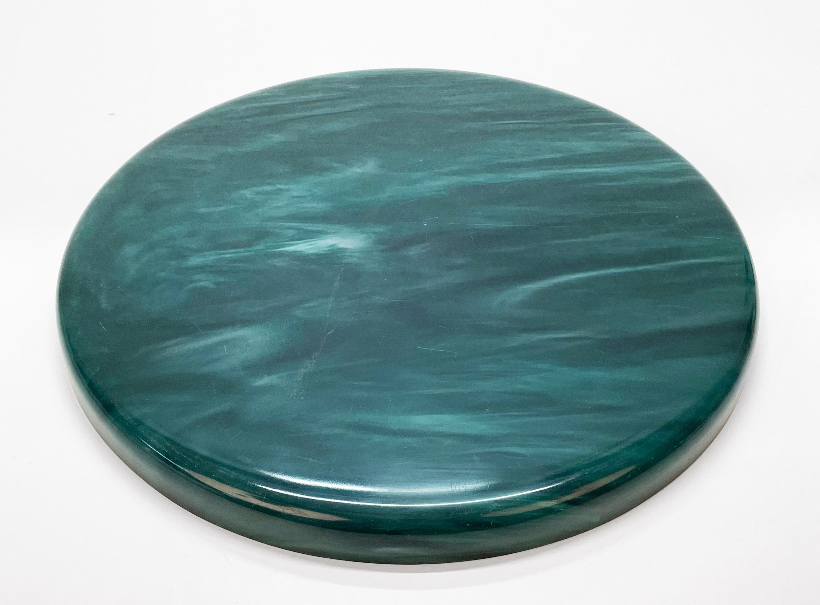 Midcentury Large Round GreenBakelite and Steel Italian Round Serving Tray, 1980s For Sale 4
