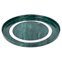 Vassoio da portata rotondo grande in bakelite verde e acciaio italiano, anni '80