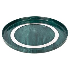 Midcentury Large Round GreenBakelite and Steel Italian Round Serving Tray, 1980s