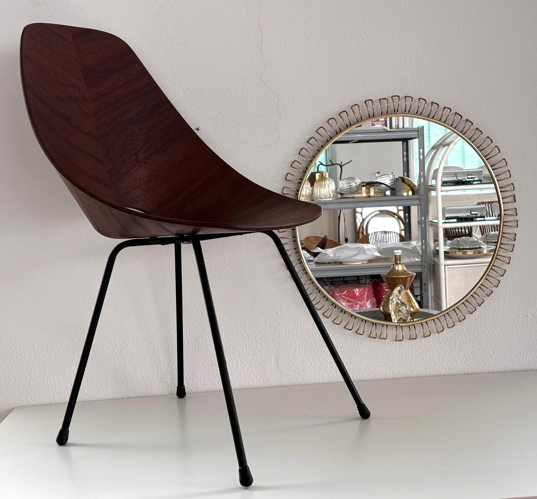 Mid-Century Modern Midcentury Large Round Sunburst Wall Mirror with Golden Metal Loop Frame, 1970s For Sale
