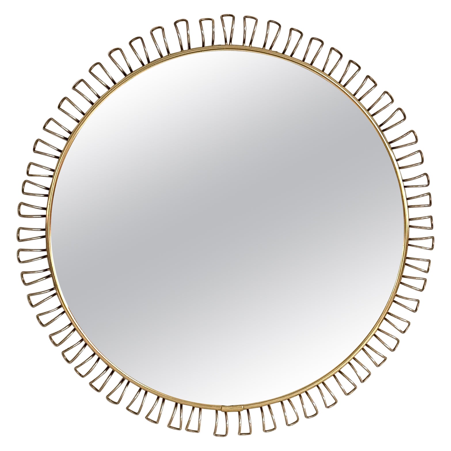 Grand miroir mural rond Sunburst avec cadre en boucles de métal doré, 1970 en vente