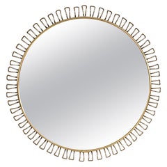 Grand miroir mural rond Sunburst avec cadre en boucles de métal doré, 1970