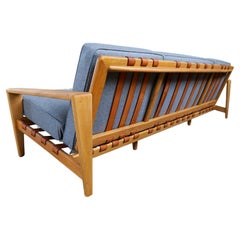 Midcentury Large Sofa "Bodö" Oak, Leather and Wool, Svante Skogh, Sweden, 1960s