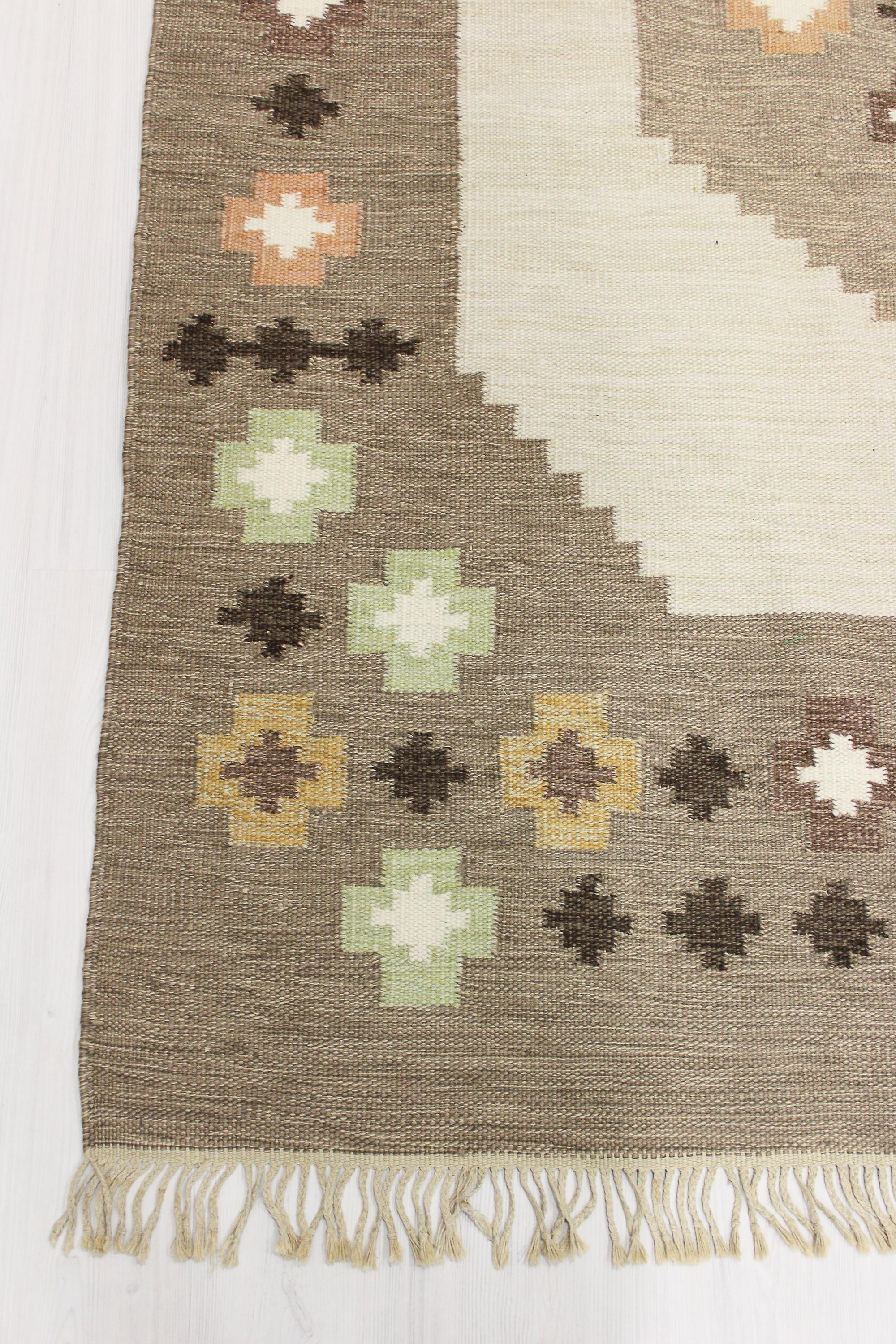 Midcentury Large Swedish Flat-Weave Carpet, 1950s In Good Condition For Sale In Malmo, SE