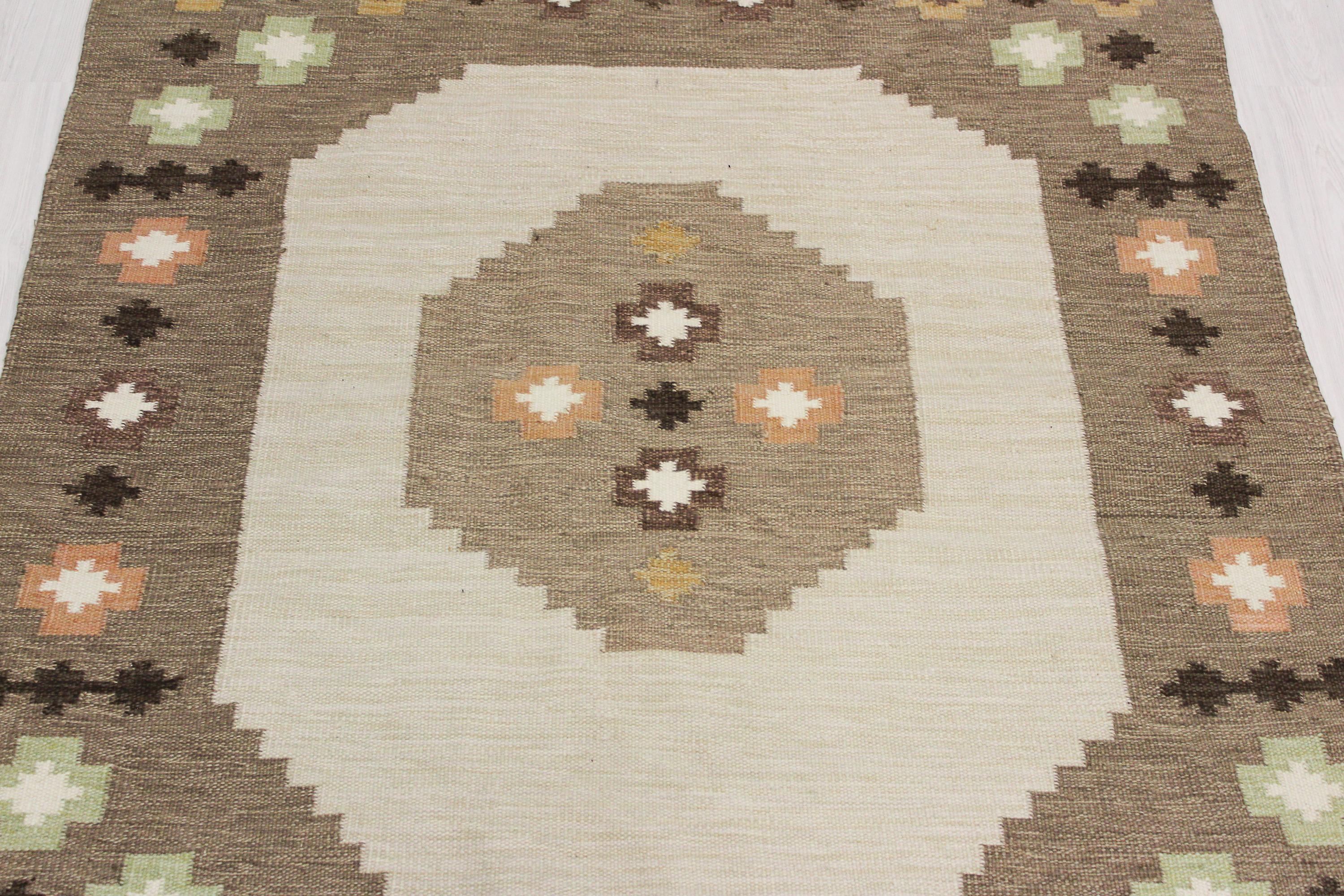 Wool Midcentury Large Swedish Flat-Weave Carpet, 1950s For Sale