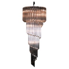 Midcentury Large Venini 5 Tier Glass Rod Spiral Chandelier