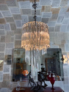 Midcentury Large Venini Glass Rod Spiral Chandelier, 1980