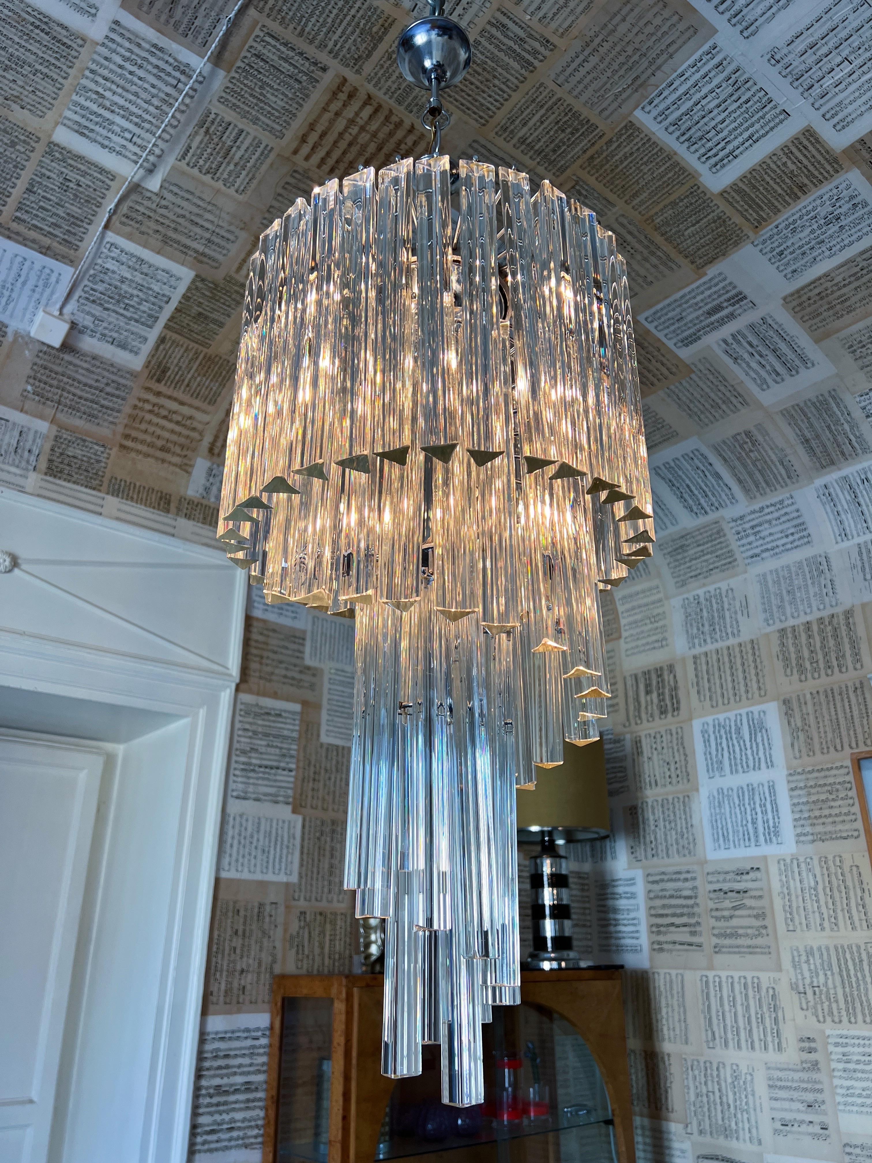 20th Century Midcentury Large Venini Glass Rod Spiral Chandelier, 1980 For Sale