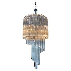 Vintage Midcentury Large Venini Glass Rod Spiral Chandelier, 1980