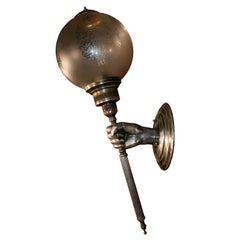 Midcentury Large Wall Sconce Torch Shape with Fist, 1940s