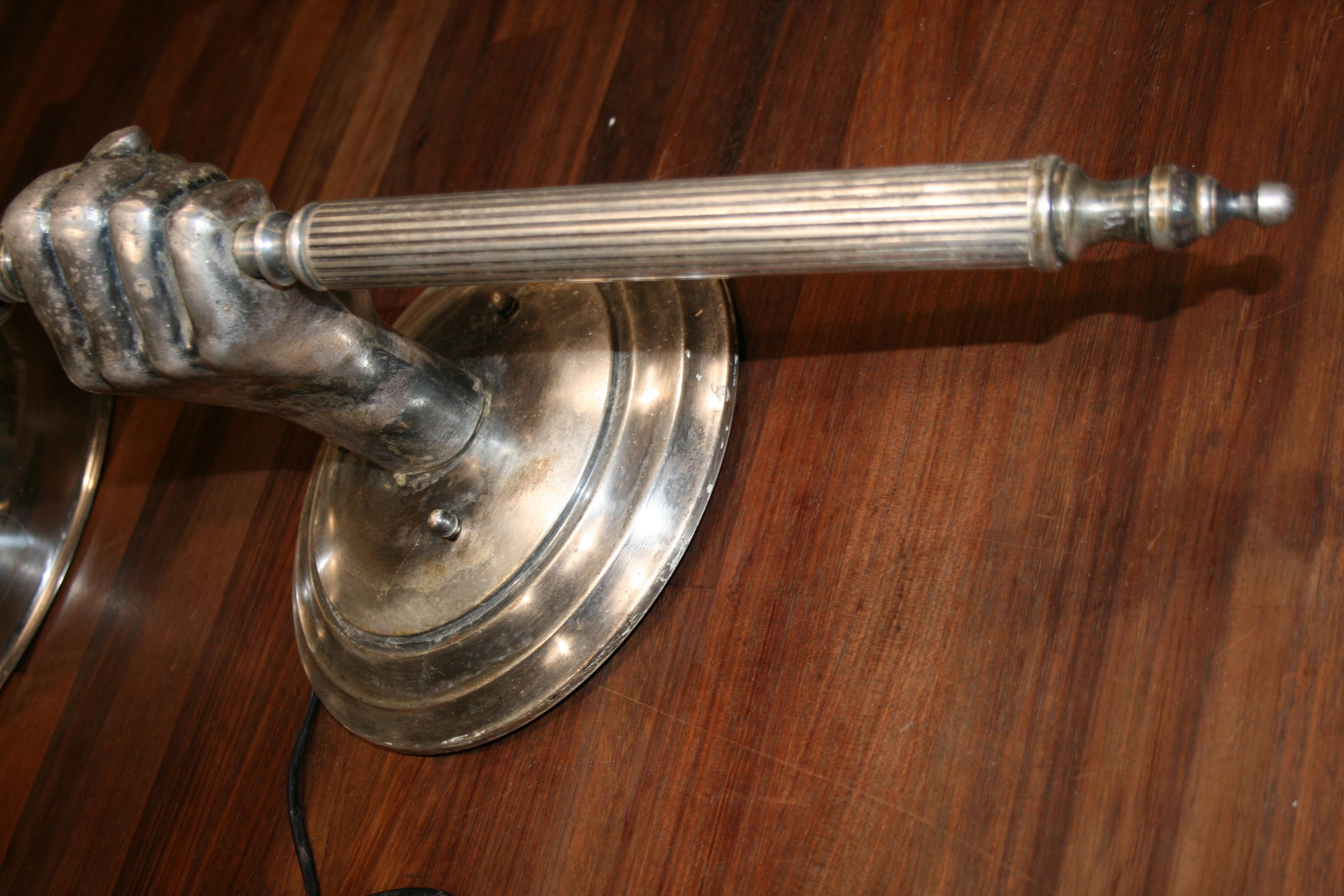 Midcentury Large Wall Sconce Torch Shape with Fist, 1940s 8