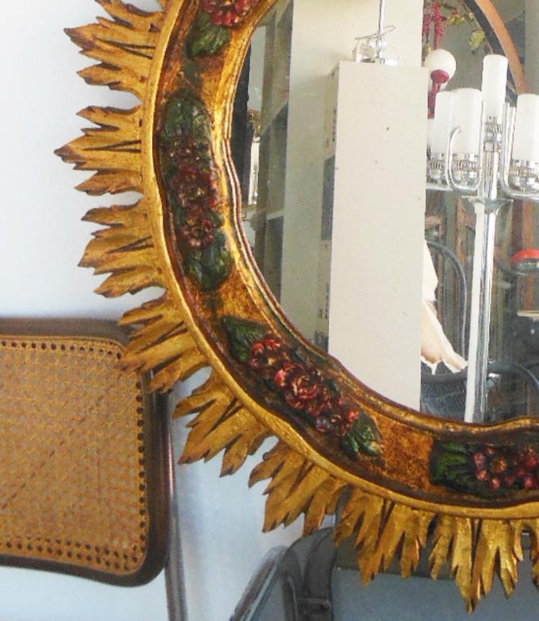 Large Wood Mirror Gilding with Gold Leaf and Polychromy, Art Deco  Midcentury For Sale 6
