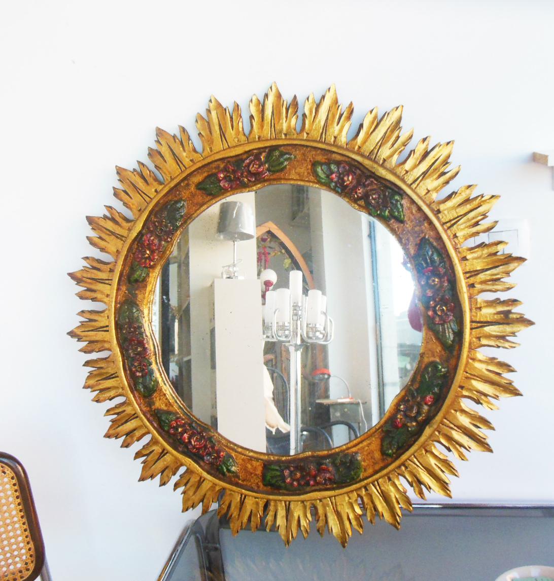  Spectaculsr Art Deco  Mirror Gold Leaf and Polychromy For Sale 6