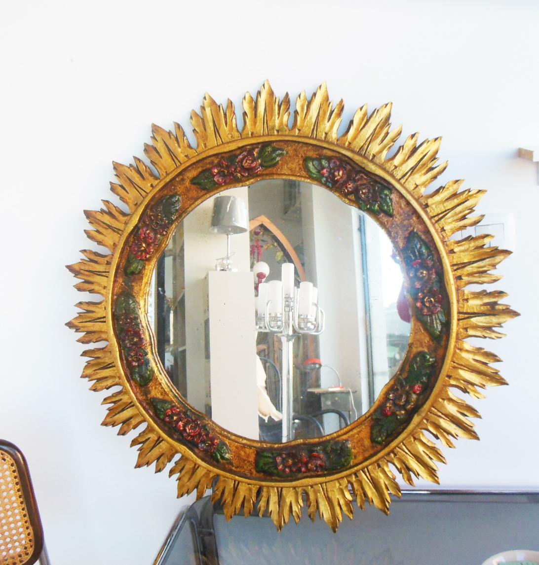 Art Deco  Vergoldeter Spiegel mit Blattgold und polychromer Vergoldung im Angebot 7