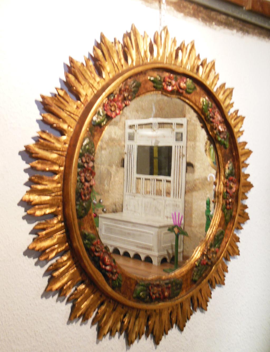  Spectaculsr Art Deco  Mirror Gold Leaf and Polychromy For Sale 8