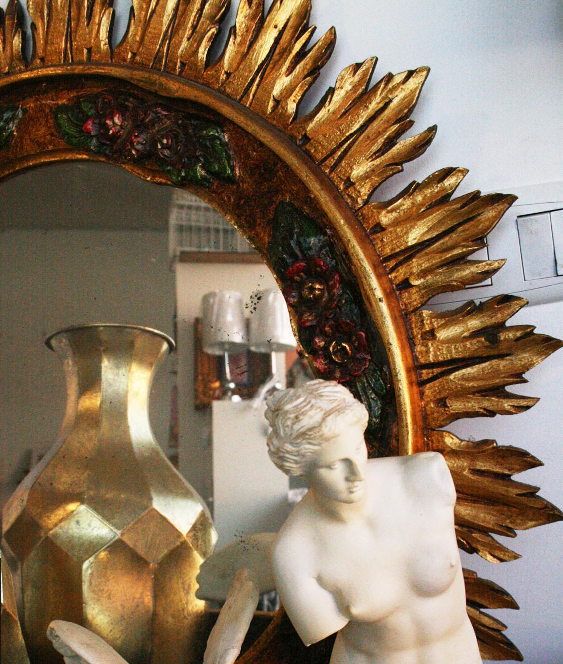  Spectaculsr Art Deco  Mirror Gold Leaf and Polychromy For Sale 12