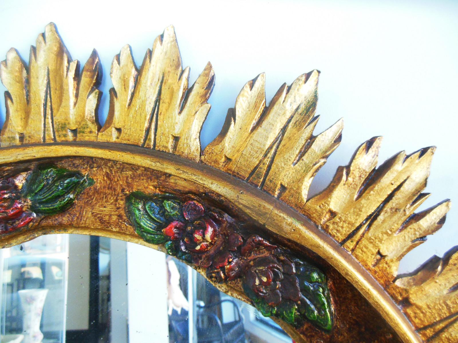 Art Deco  Vergoldeter Spiegel mit Blattgold und polychromer Vergoldung im Angebot 1