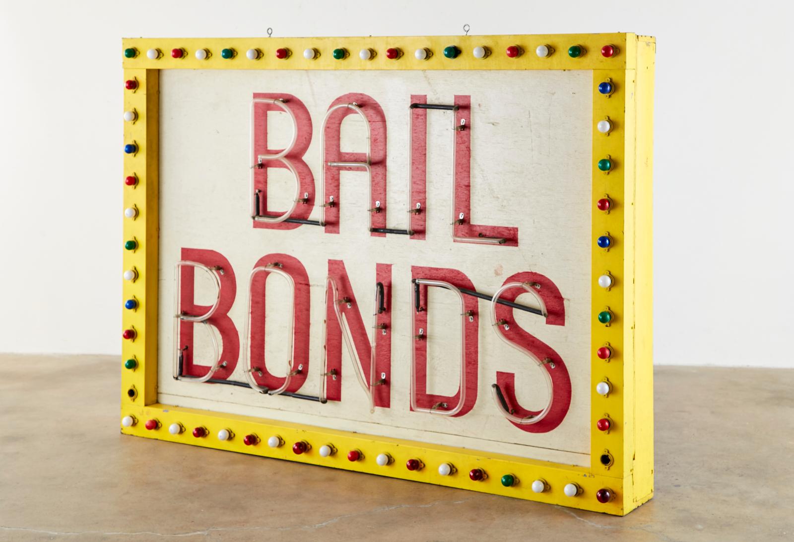 Hand-Crafted Midcentury Las Vegas Strip Neon Bail Bonds Sign Art