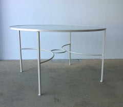 Bob Anderson Enameled in White Wrought Iron and Round Glass Patio Dining Table