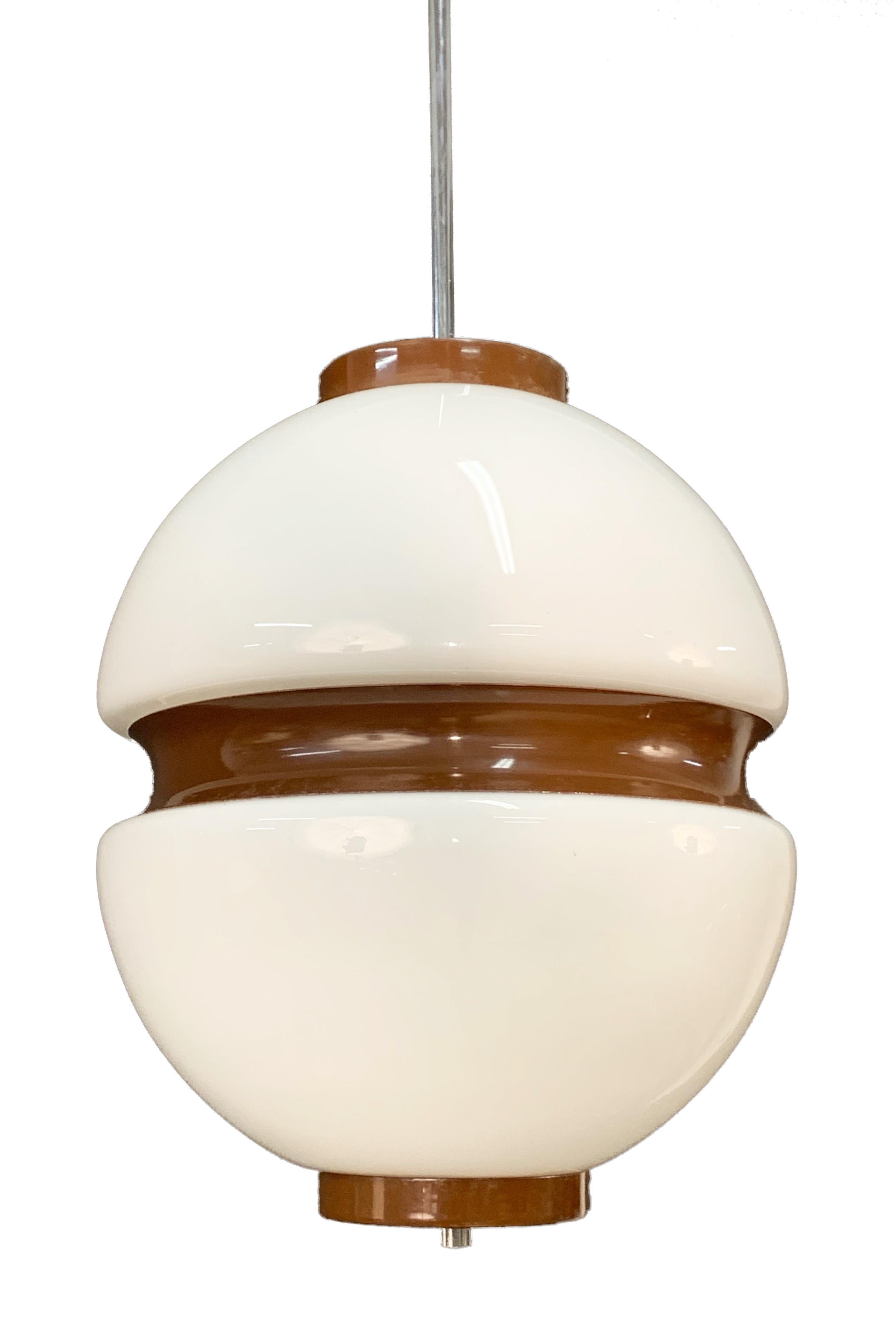 Midcentury Lattimio Glass and Brown Enamel Aluminum Italian Chandelier, 1970s For Sale 5