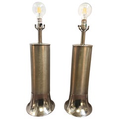 Midcentury Laurel Lamp Company Brushed Chrome Industrial Table Lamps
